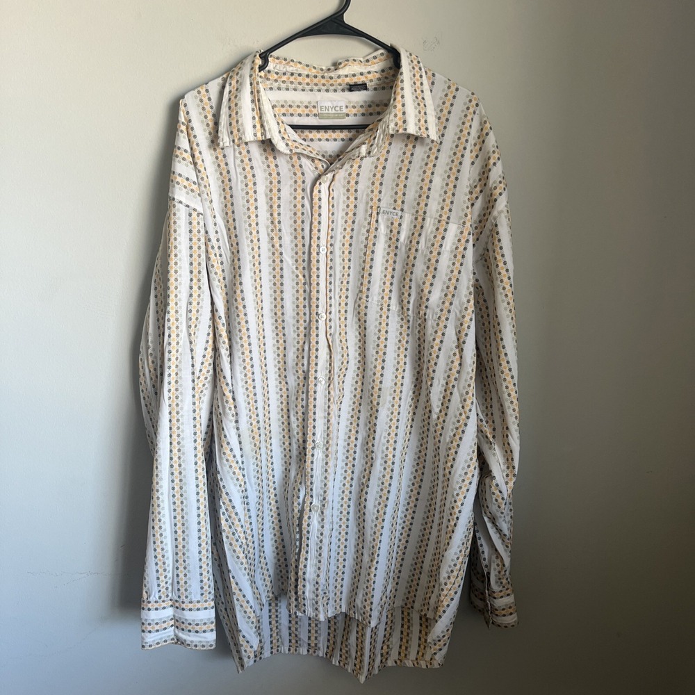 Enyce Shirt Mens 2XL White Yellow Green Geometric Stripe Button Up Long Sleeve